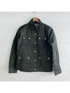 NWT J.Crew Factory Downtown Field Jacket Dark green gold snap military zip XS